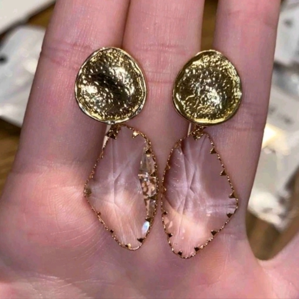Gold 16k statement earrings tone dangle faux crystal classic formal 💖2/$30 - Picture 6 of 11